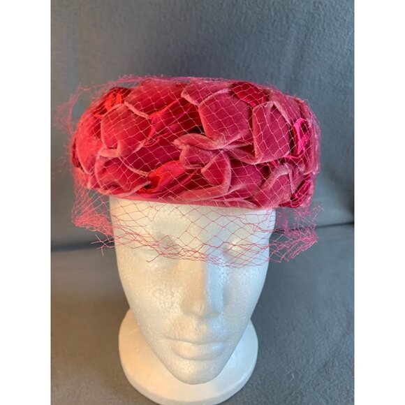 Ladies Pink Satin and Velvet Braided Hat Sz 22 Vintage - Picture 5 of 10